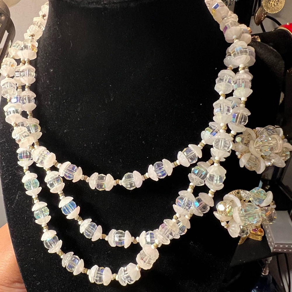 Vintage 2 pc VENDOME glass crystal ab rhinestone necklace/earring set